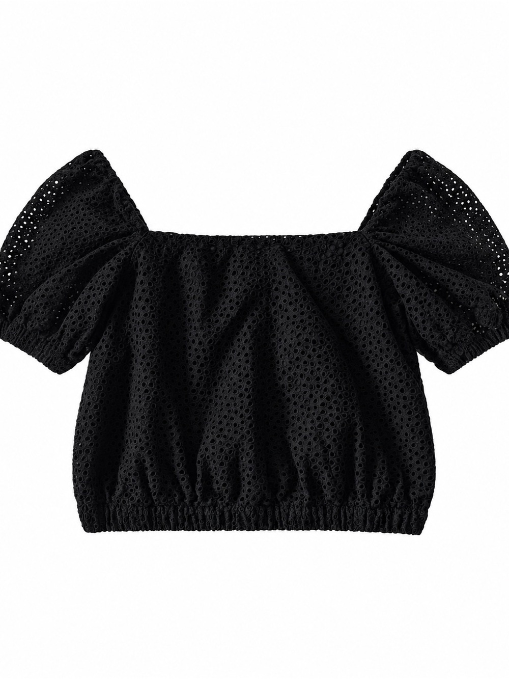 Everlane Black Eyelet Puff-Sleeve Cropped Top
